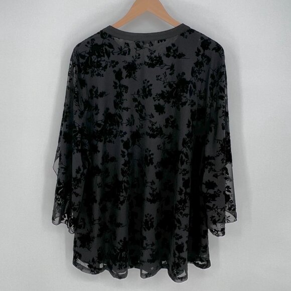 Valolia Womens Sheer Velvet Floral Blouse Tunic Size 3XL Black Whimsigoth Grunge - Picture 2 of 12